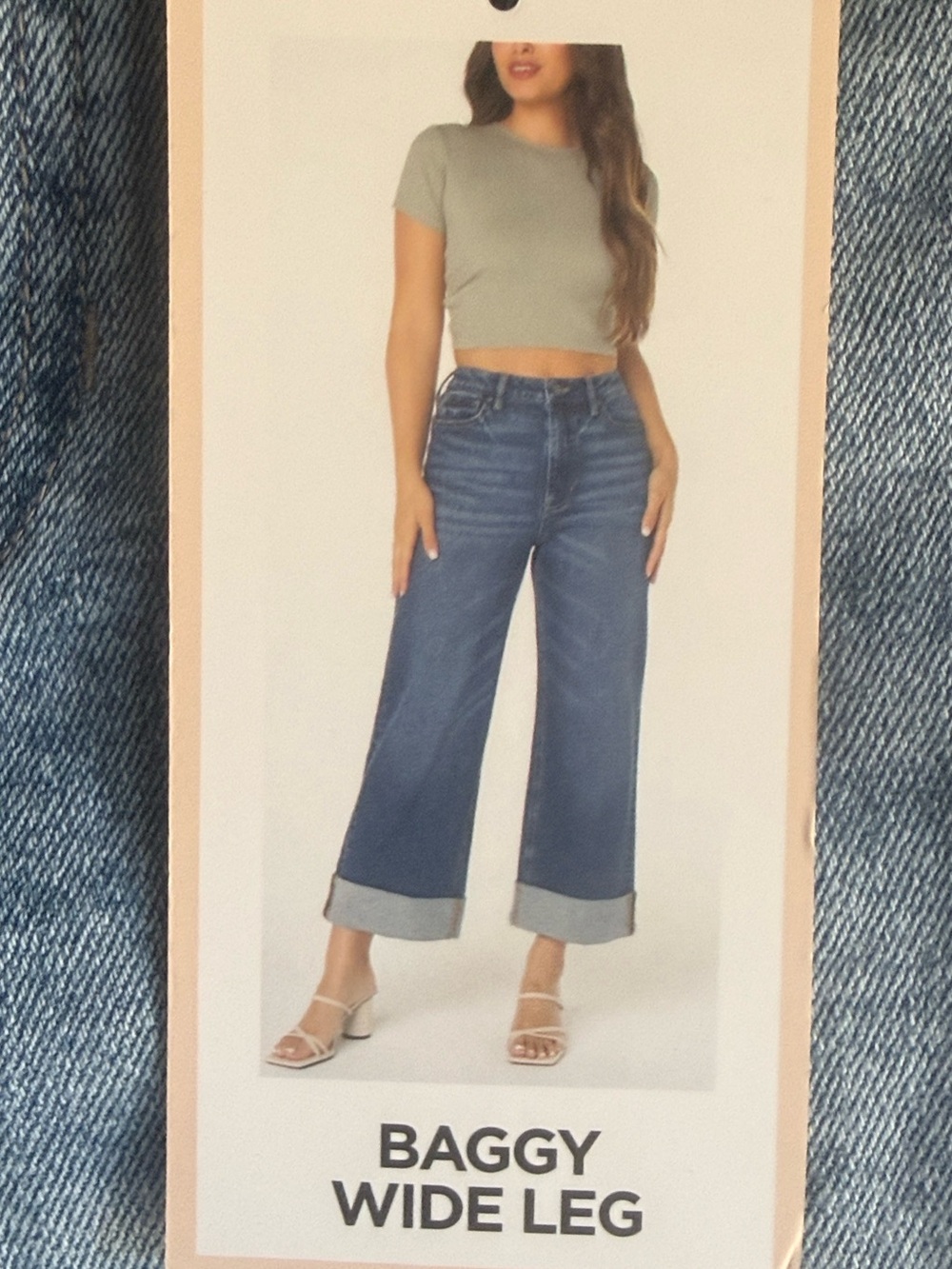 BCBG ๐ฅ Light Blue Baggy Wide Leg Jeans cuffed - Picture 3 of 9